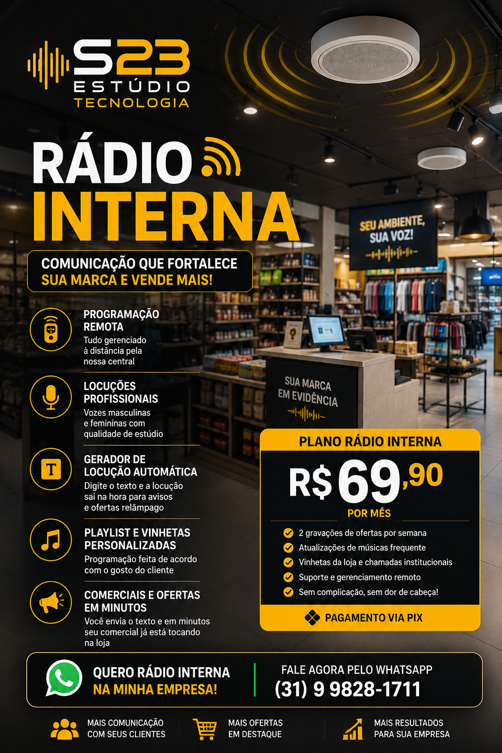 Rádio interna em ambiente de loja